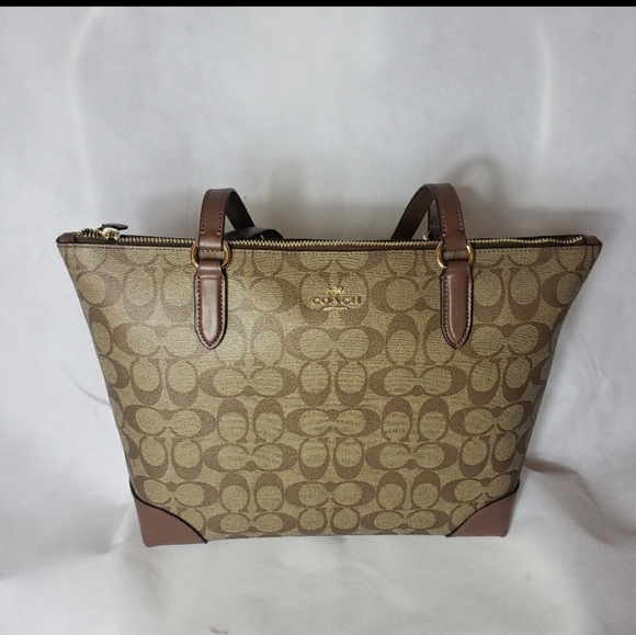 New Coach Zip Top Tote In Signature Canvas khaki nwt - Picture 10 of 11